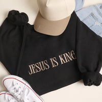 Jesus Is King, Black Heavyblend Sweatshirt - Embroidered