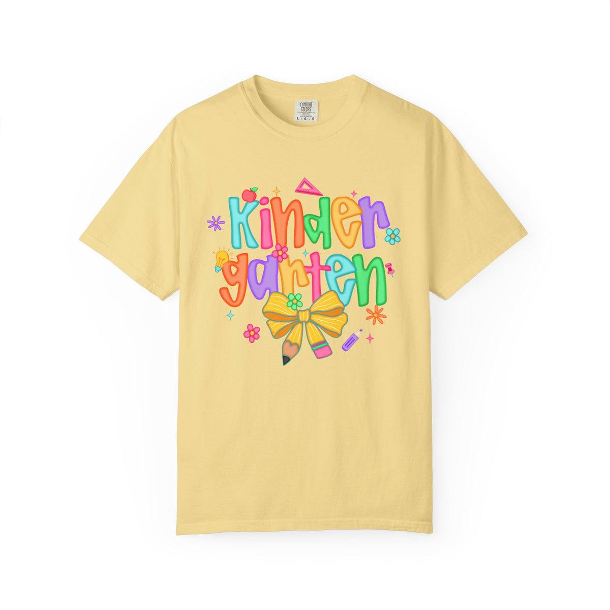 Coquette Kindergarten Pencil Bow - Comfort Colors | Trendy Women's T-Shirt. Direct to Garment. Printed & Shipped in the USA. Unisex Sizes.