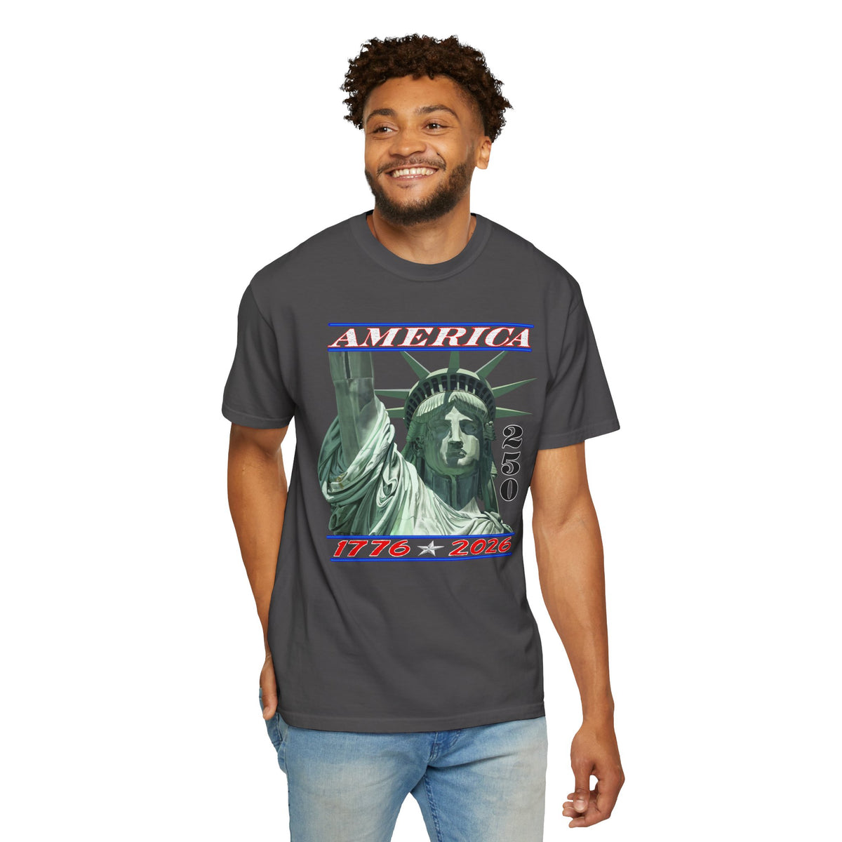 America's 250th Birthday, Statue of Liberty - Comfort Colors | Trendy Men's and Women's T-Shirt. Direct to Garment. Printed & Shipped in the USA. Unisex Sizes.