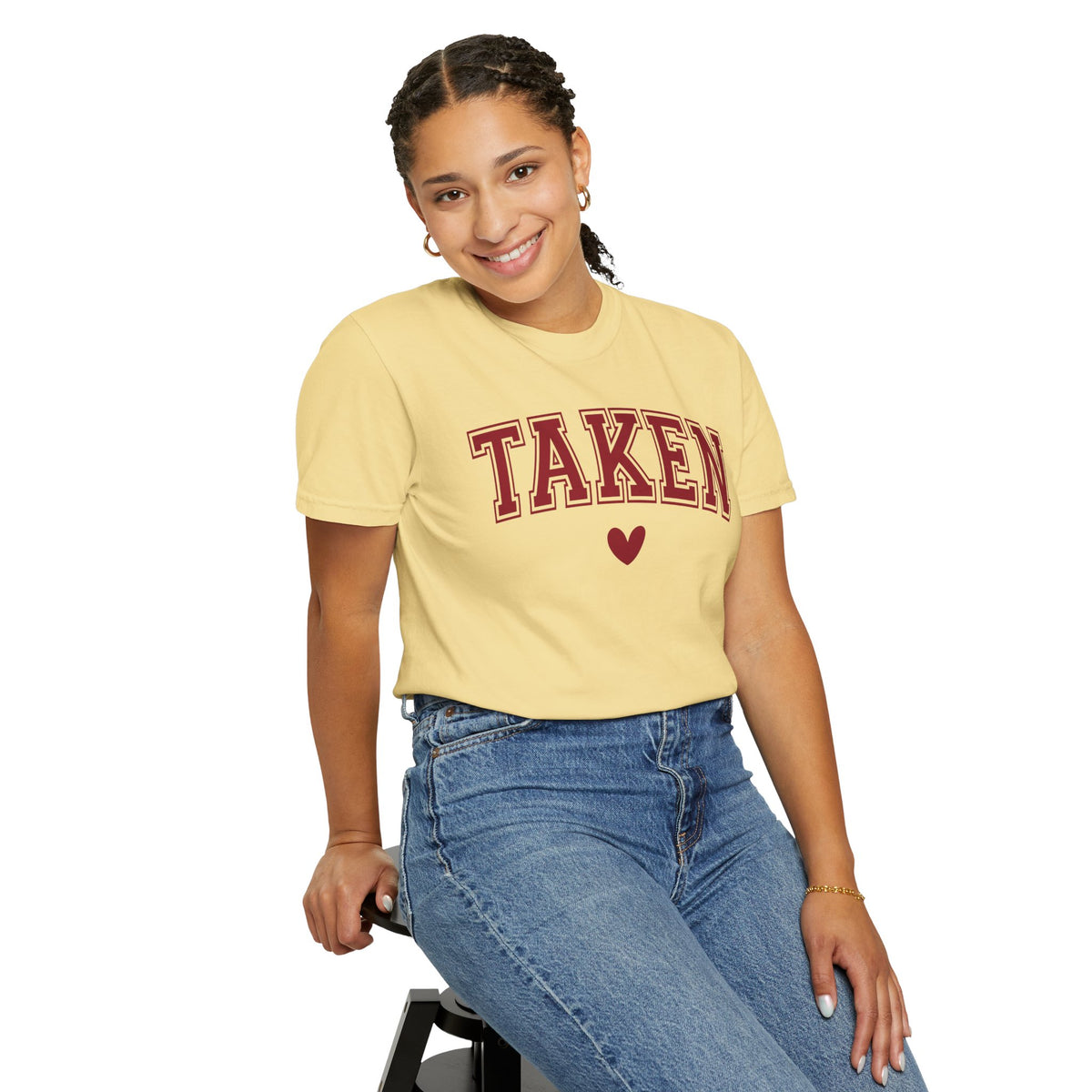 Taken - Varsity - Comfort Colors | Trendy Women's T-Shirt. Direct to Garment. Printed & Shipped in the USA. Unisex Sizes.