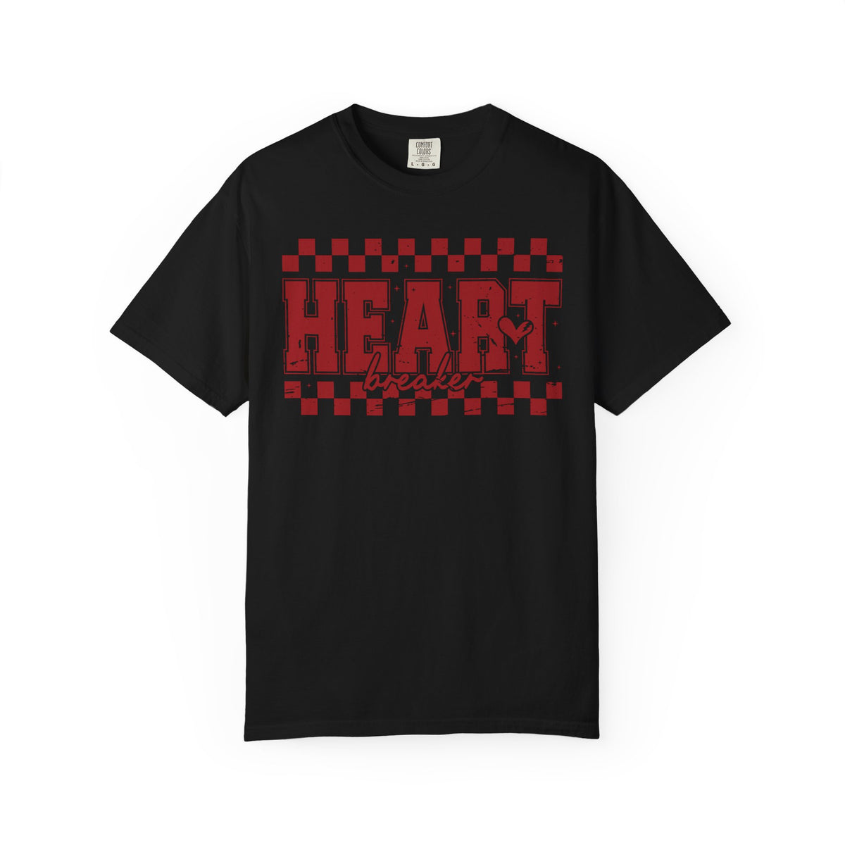 Heart Breaker, Red Checkered Distressed - Comfort Colors | Trendy Women's T-Shirt. Direct to Garment. Printed & Shipped in the USA. Unisex Sizes.