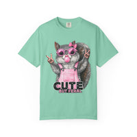 Cute But Feral, Squirrel in Pink Bibs - Comfort Colors | Trendy Women's T-Shirt. Direct to Garment. Printed & Shipped in the USA. Unisex Sizes.