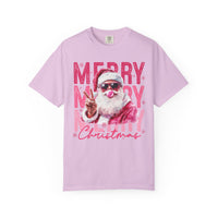 Pink Merry Christmas Bubblegum Santa - Comfort Colors | Trendy Women's T-Shirt. Direct to Garment. Printed & Shipped in the USA. Unisex Sizes.