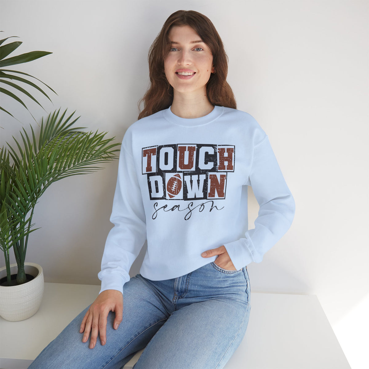 Touchdown Season - Distressed – Gildan Heavy Blend | Trendy Men's and Women’s Soft Sweatshirt. Direct to Garment. Printed & Shipped in the USA. Unisex Sizes.