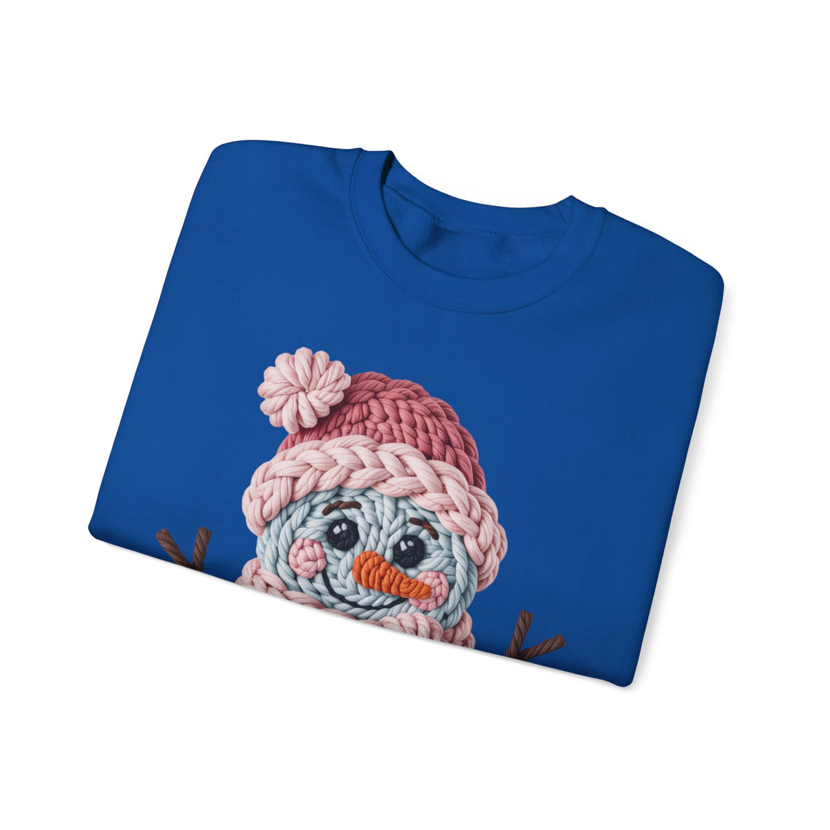 Cute Yarn Snowman - Pink Scarf Faux Yarn – Gildan Heavy Blend | Trendy Women’s Soft Sweatshirt. Direct to Garment. Printed & Shipped in the USA. Unisex Sizes.