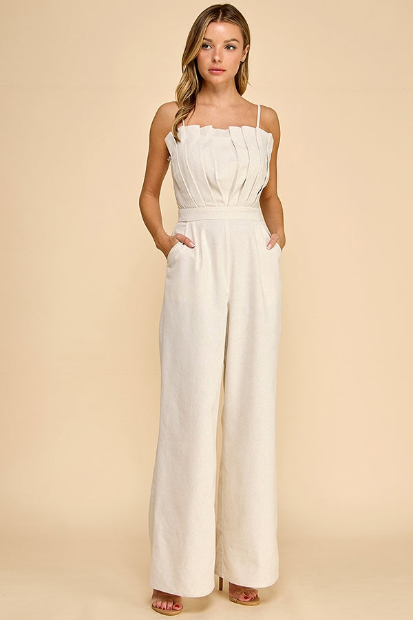 Accordian Shape (Cream) Cami Linen Jumpsuit