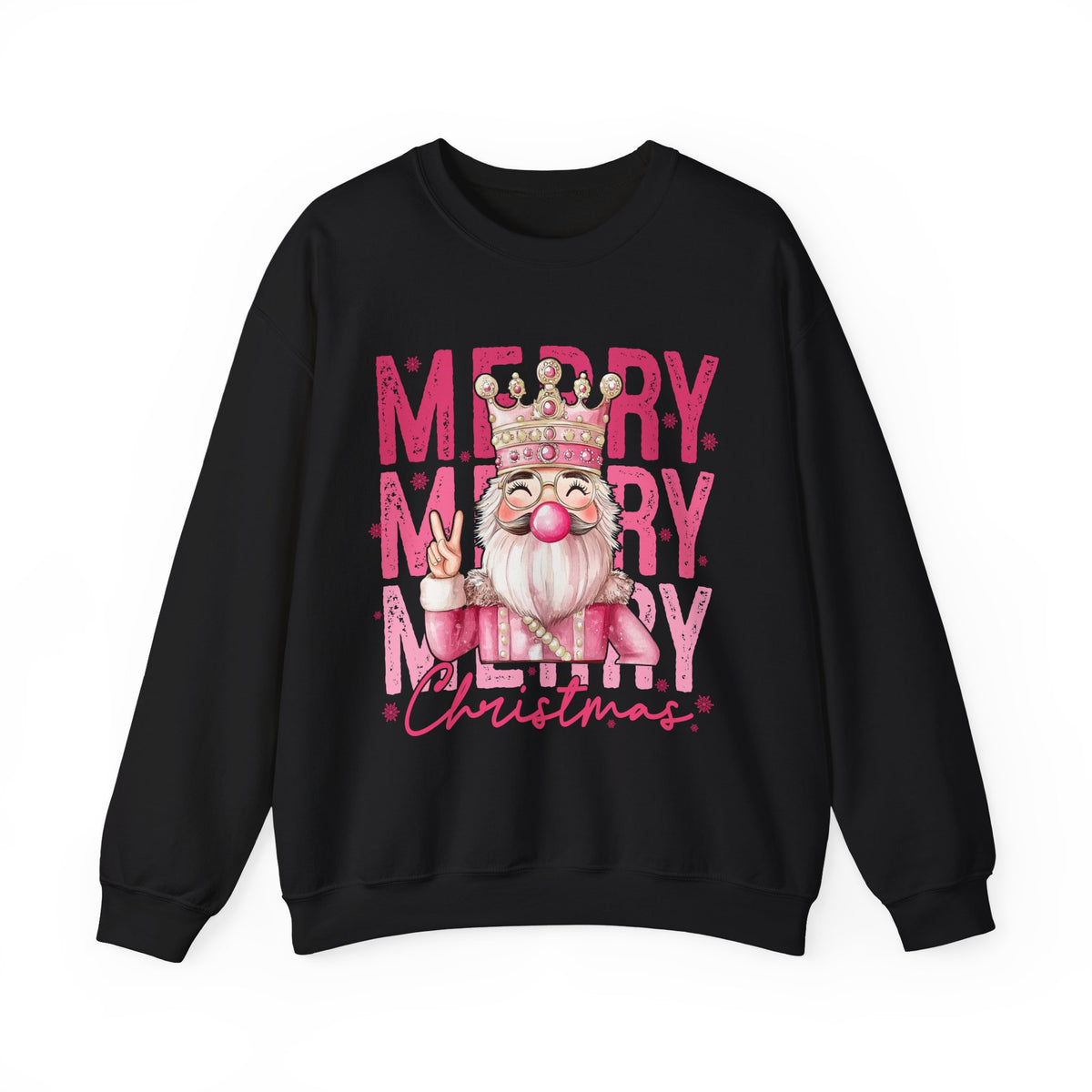 Merry Christmas - Cute Pink Bubblegum Nutcracker – Gildan Heavy Blend | Trendy Women’s Soft Sweatshirt. Direct to Garment. Printed & Shipped in the USA. Unisex Sizes.