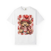 Highland Cow Be Mine, Red Checkered - Comfort Colors | Trendy Women's T-Shirt. Direct to Garment. Printed & Shipped in the USA. Unisex Sizes.
