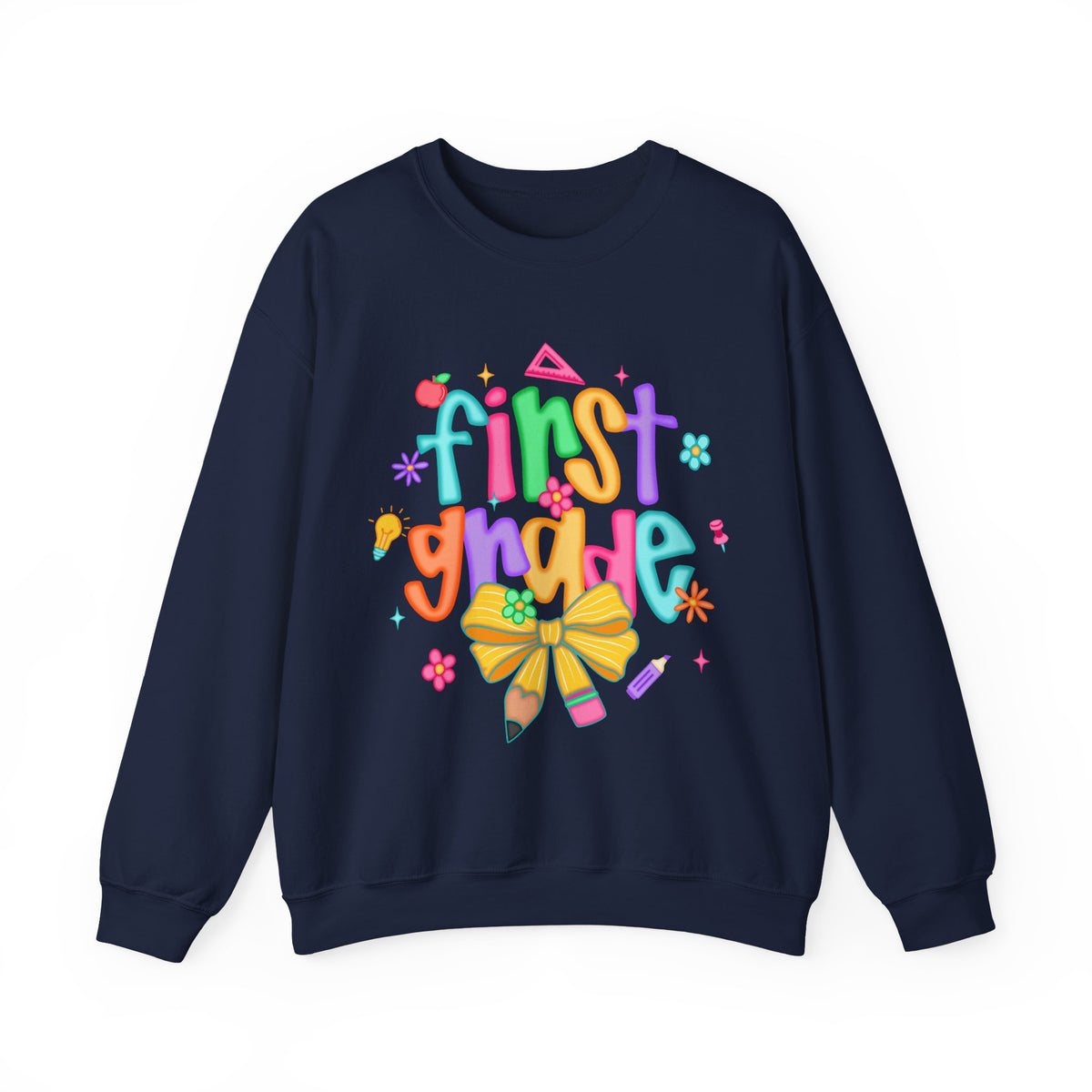Coquette First Grade Pencil Bow – Gildan Heavy Blend | Trendy Women’s Soft Sweatshirt. Direct to Garment. Printed & Shipped in the USA. Unisex Sizes.