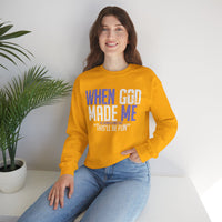 When God Made Me "This'll Be Fun" Christian Faith Distressed – Gildan Heavy Blend | Trendy Women’s and Men's Soft Sweatshirt. Direct to Garment. Printed & Shipped in the USA. Unisex Sizes.