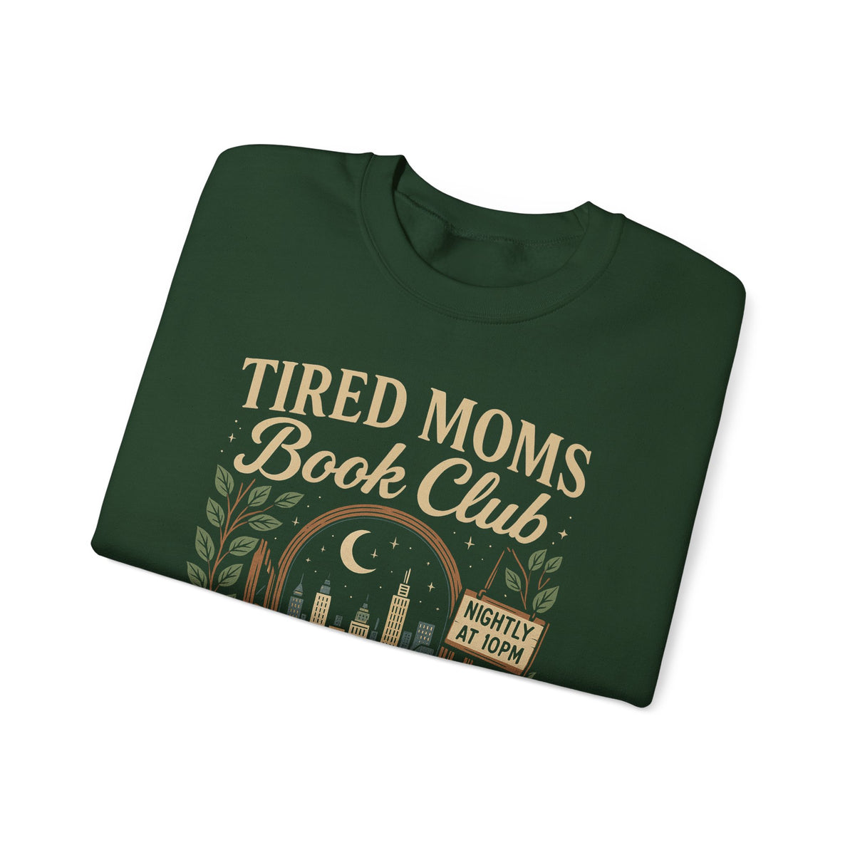 Tired Moms Book Club Running on Coffee and Chapters – Gildan Heavy Blend | Trendy Women’s Soft Sweatshirt. Direct to Garment. Printed & Shipped in the USA. Unisex Sizes.
