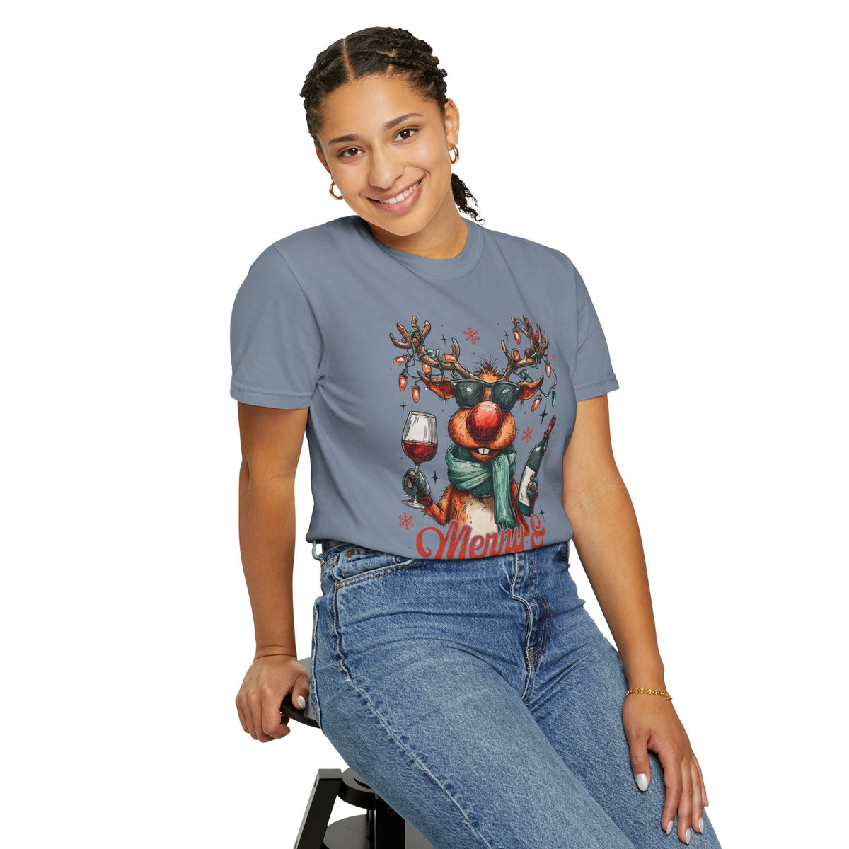Merry & Mischievous Reindeer - Comfort Colors | Trendy Women's and Men's T-Shirt. Direct to Garment. Printed & Shipped in the USA. Unisex Sizes.