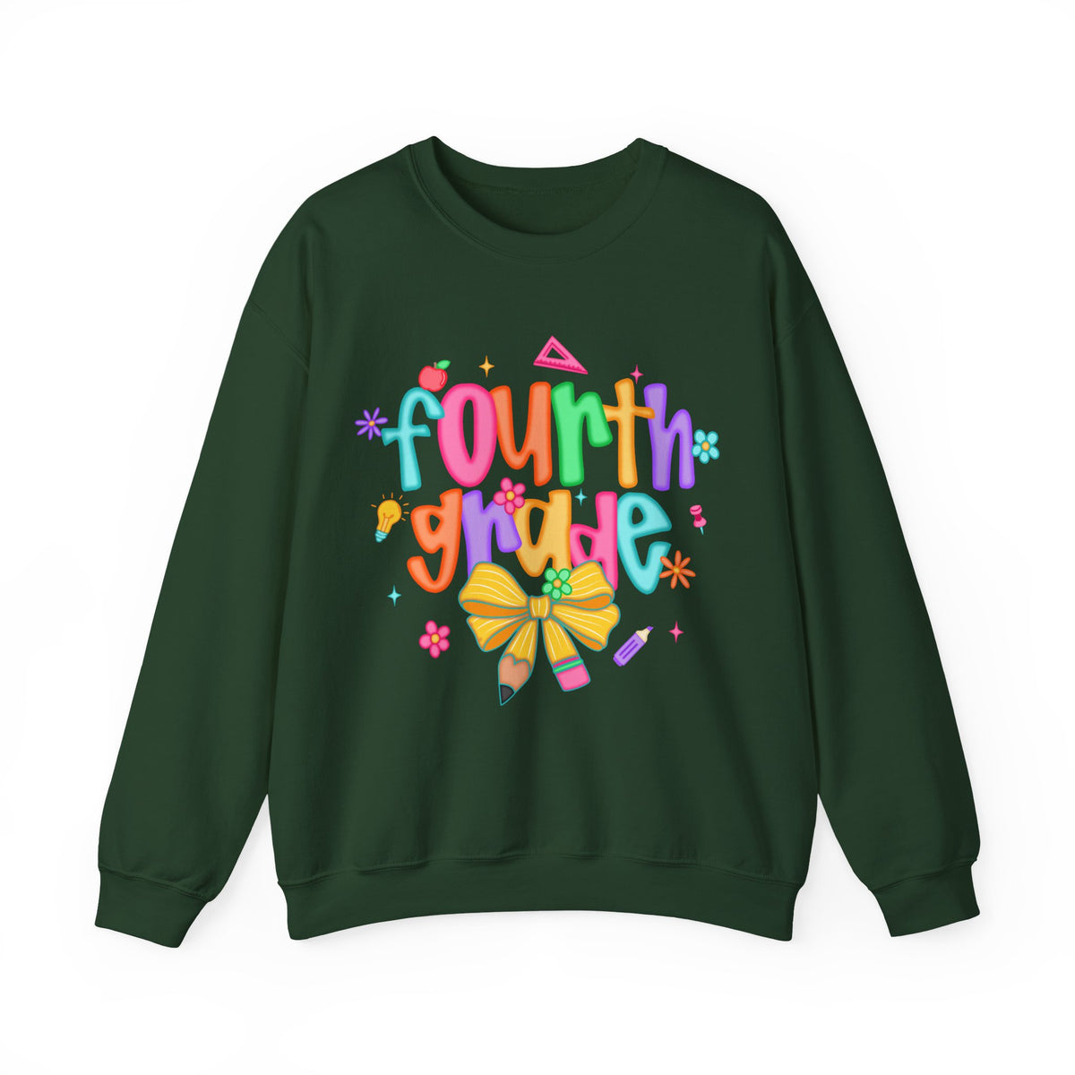 Coquette Fourth Grade Pencil Bow – Gildan Heavy Blend | Trendy Women’s Soft Sweatshirt. Direct to Garment. Printed & Shipped in the USA. Unisex Sizes.