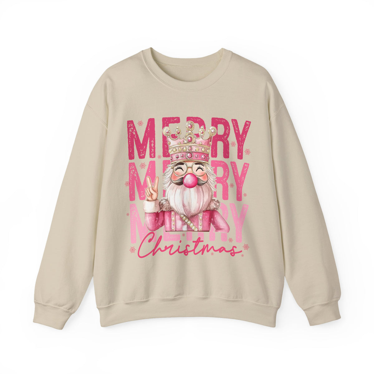 Merry Christmas - Cute Pink Bubblegum Nutcracker – Gildan Heavy Blend | Trendy Women’s Soft Sweatshirt. Direct to Garment. Printed & Shipped in the USA. Unisex Sizes.