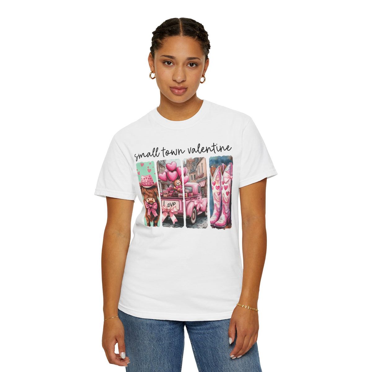 Small Town Valentine - Comfort Colors | Trendy Women's T-Shirt. Direct to Garment. Printed & Shipped in the USA. Unisex Sizes.