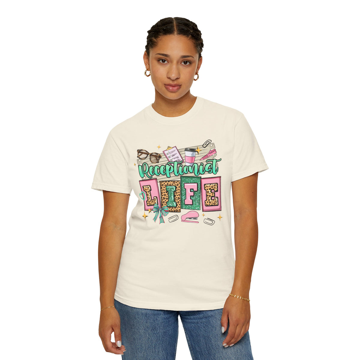 Receptionist Life - Comfort Colors | Trendy Women's T-Shirt. Direct to Garment. Printed & Shipped in the USA. Unisex Sizes.