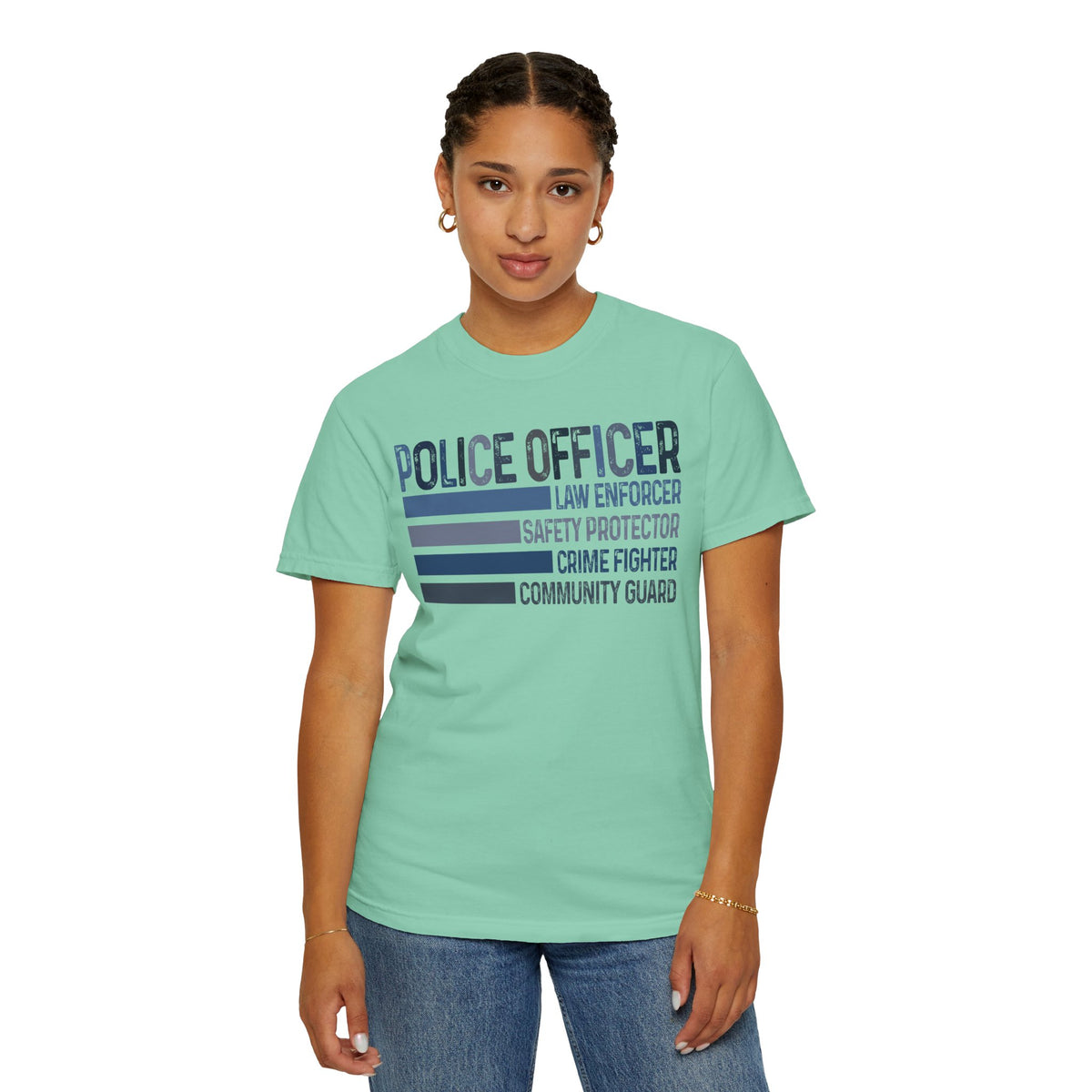 Police Officer - Description - Comfort Colors | Trendy Men's and Women's T-Shirt. Direct to Garment. Printed & Shipped in the USA. Unisex Sizes.