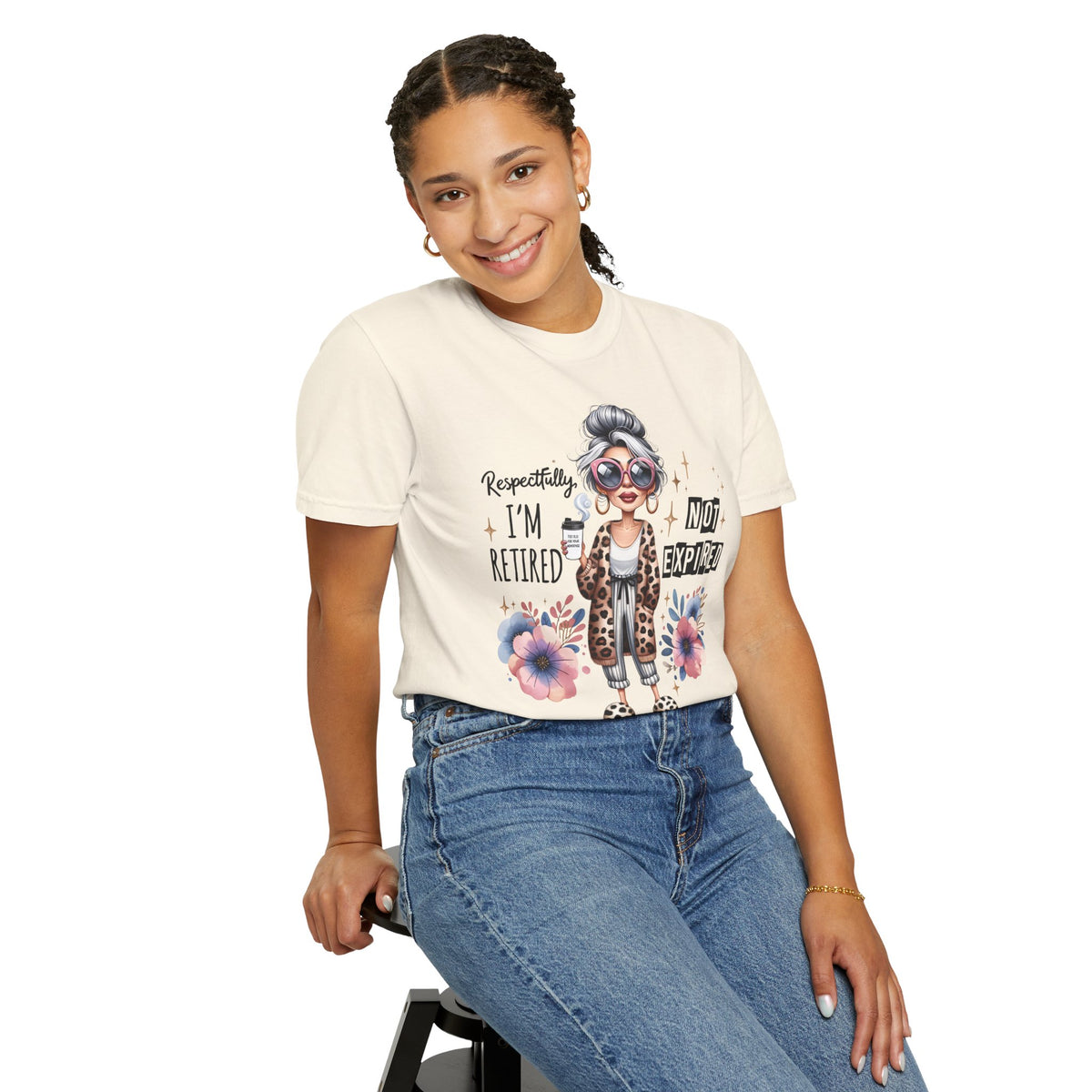 Retired Not Expired, Leopard Funny Grandma - Comfort Colors | Trendy Women's T-Shirt. Direct to Garment. Printed & Shipped in the USA. Unisex Sizes.