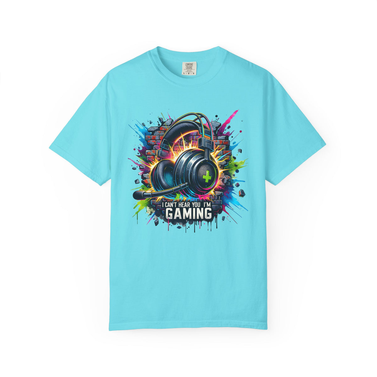 Gaming Headset I Can't Hear You, I'm Gaming - Comfort Colors | Trendy Men's And Women's T-Shirt. Direct to Garment. Printed & Shipped in the USA. Unisex Sizes.