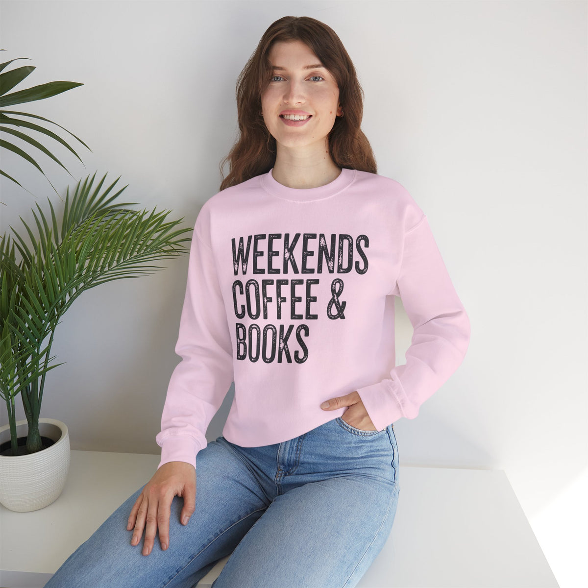 Weekends, Coffee & Books, Vintage – Gildan Heavy Blend | Trendy Women’s and Men's Soft Sweatshirt. Direct to Garment. Printed & Shipped in the USA. Unisex Sizes.