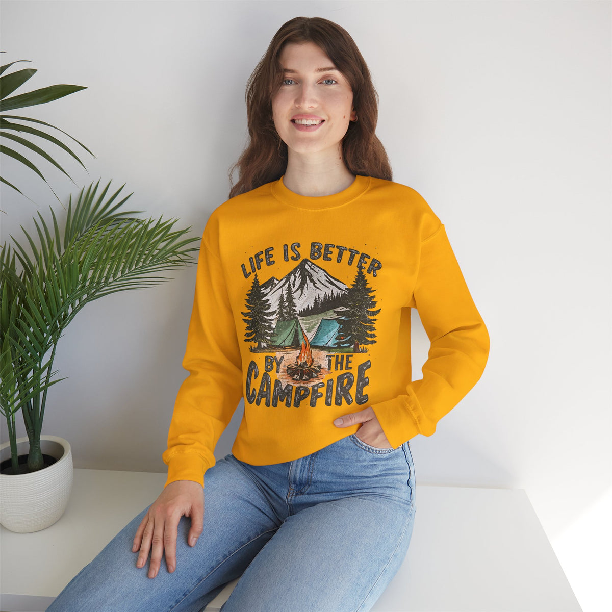 Life is Better By the Campfire – Gildan Heavy Blend | Trendy Women’s and Men's Soft Sweatshirt. Direct to Garment. Printed & Shipped in the USA. Unisex Sizes.
