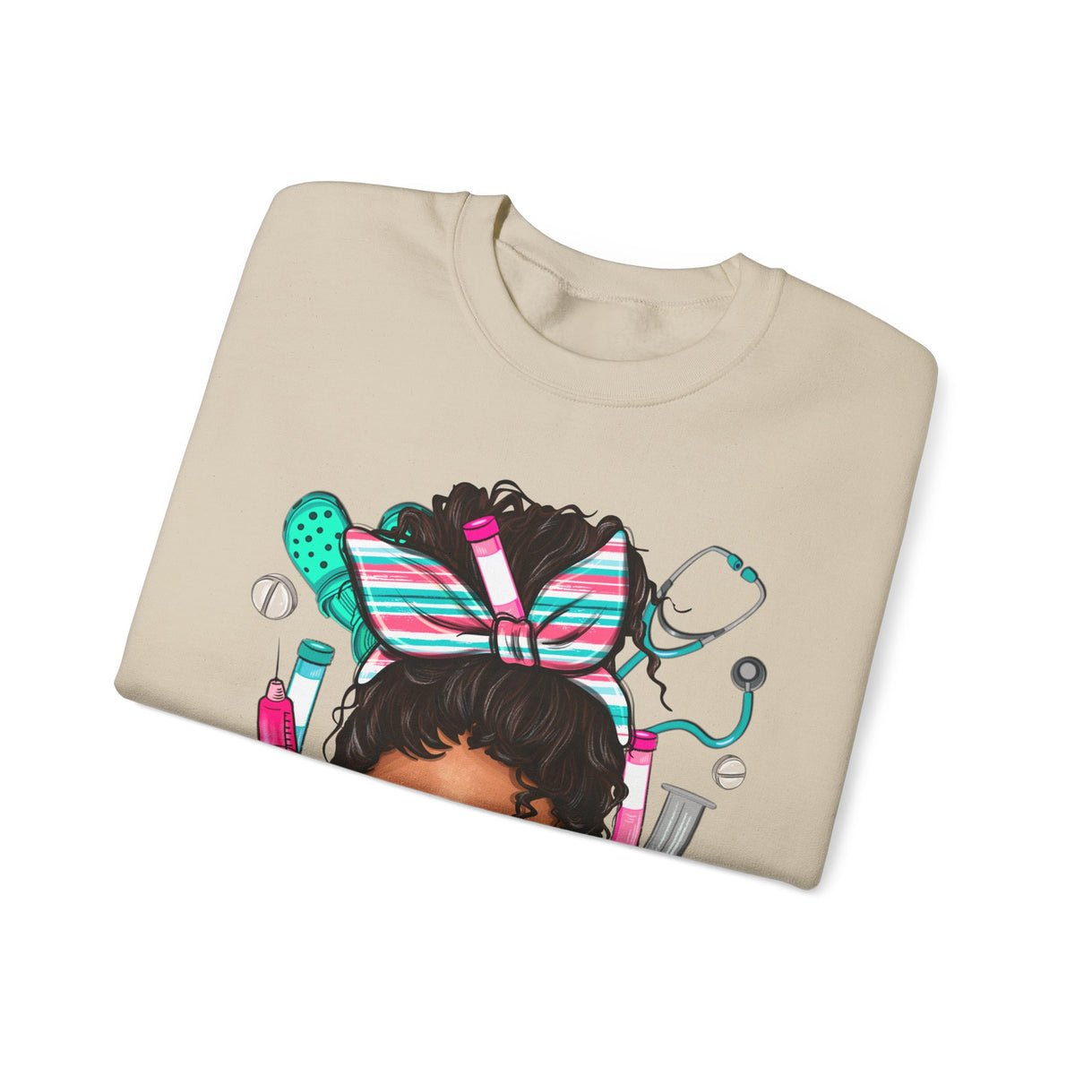 Phlebotomist Life, Messy Bun – Gildan Heavy Blend | Trendy Women’s Soft Sweatshirt. Direct to Garment. Printed & Shipped in the USA. Unisex Sizes.