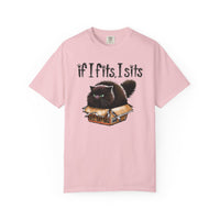 If I Fits I Sits, Cat in a Box - Comfort Colors | Trendy Women's and Men's T-Shirt. Direct to Garment. Printed & Shipped in the USA. Unisex Sizes.