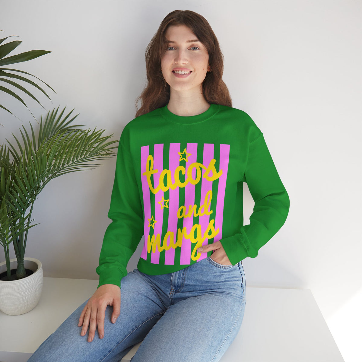 Tacos and Margs – Gildan Heavy Blend | Trendy Women’s Soft Sweatshirt. Direct to Garment. Printed & Shipped in the USA. Unisex Sizes.