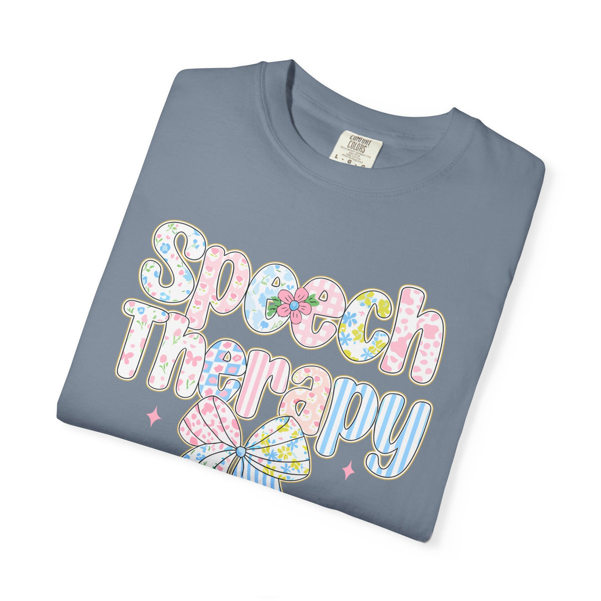 Speech Therapy - Pink Blue Coquette - Comfort Colors | Trendy Women's T-Shirt. Direct to Garment. Printed & Shipped in the USA. Unisex Sizes.
