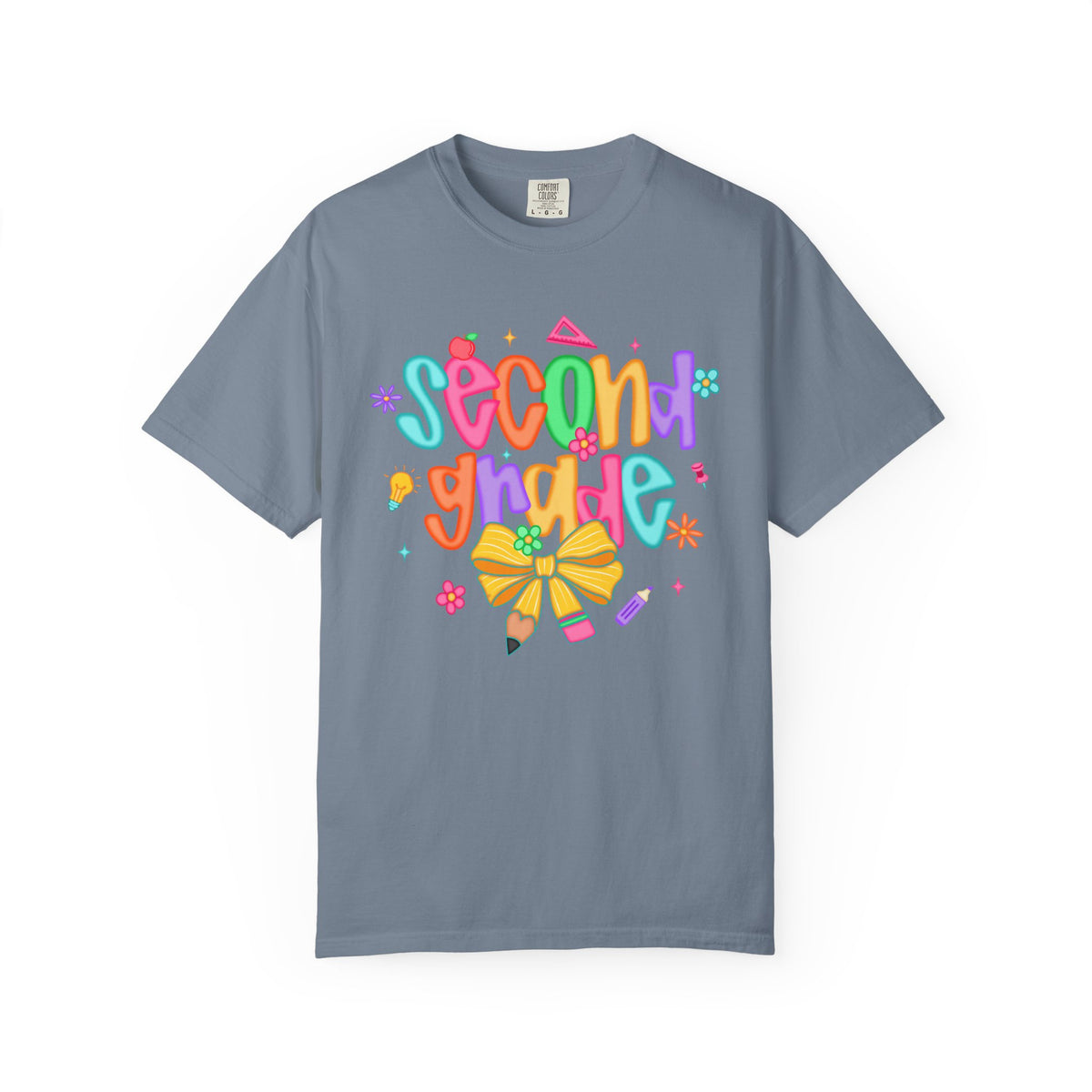 Coquette Second Grade Pencil Bow - Comfort Colors | Trendy Women's T-Shirt. Direct to Garment. Printed & Shipped in the USA. Unisex Sizes.