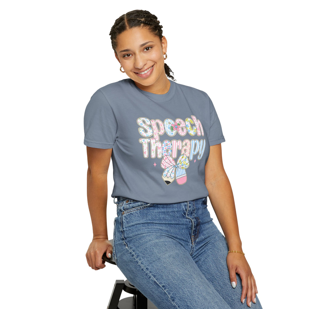 Speech Therapy - Pink Blue Coquette - Comfort Colors | Trendy Women's T-Shirt. Direct to Garment. Printed & Shipped in the USA. Unisex Sizes.