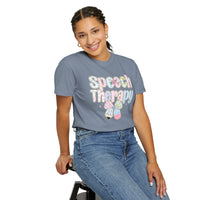 Speech Therapy - Pink Blue Coquette - Comfort Colors | Trendy Women's T-Shirt. Direct to Garment. Printed & Shipped in the USA. Unisex Sizes.