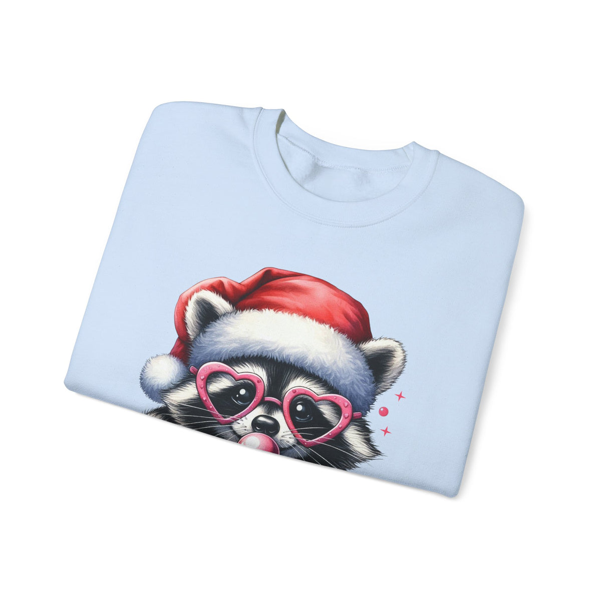 Merry Trashmas Bubblegum Raccoon w/Santa Hat Christmas – Gildan Heavy Blend | Trendy Women’s Soft Sweatshirt. Direct to Garment. Printed & Shipped in the USA. Unisex Sizes.