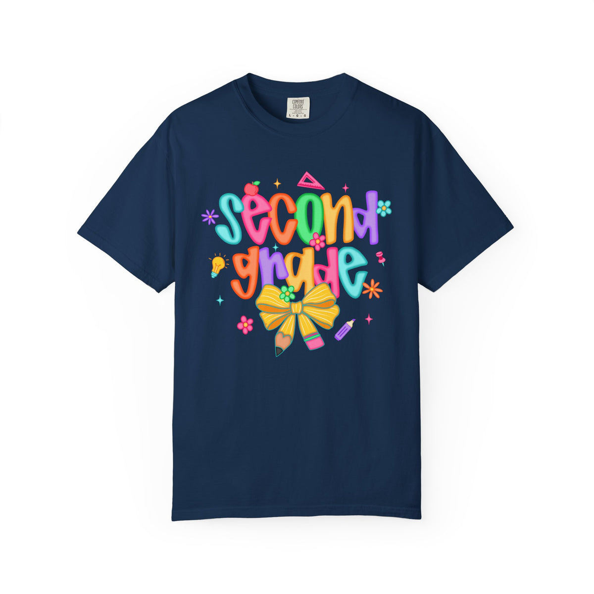 Coquette Second Grade Pencil Bow - Comfort Colors | Trendy Women's T-Shirt. Direct to Garment. Printed & Shipped in the USA. Unisex Sizes.