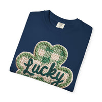 Lucky Shamrock Faux Knit - Comfort Colors | Trendy Men's and Women's T-Shirt. Direct to Garment. Printed & Shipped in the USA. Unisex Sizes.