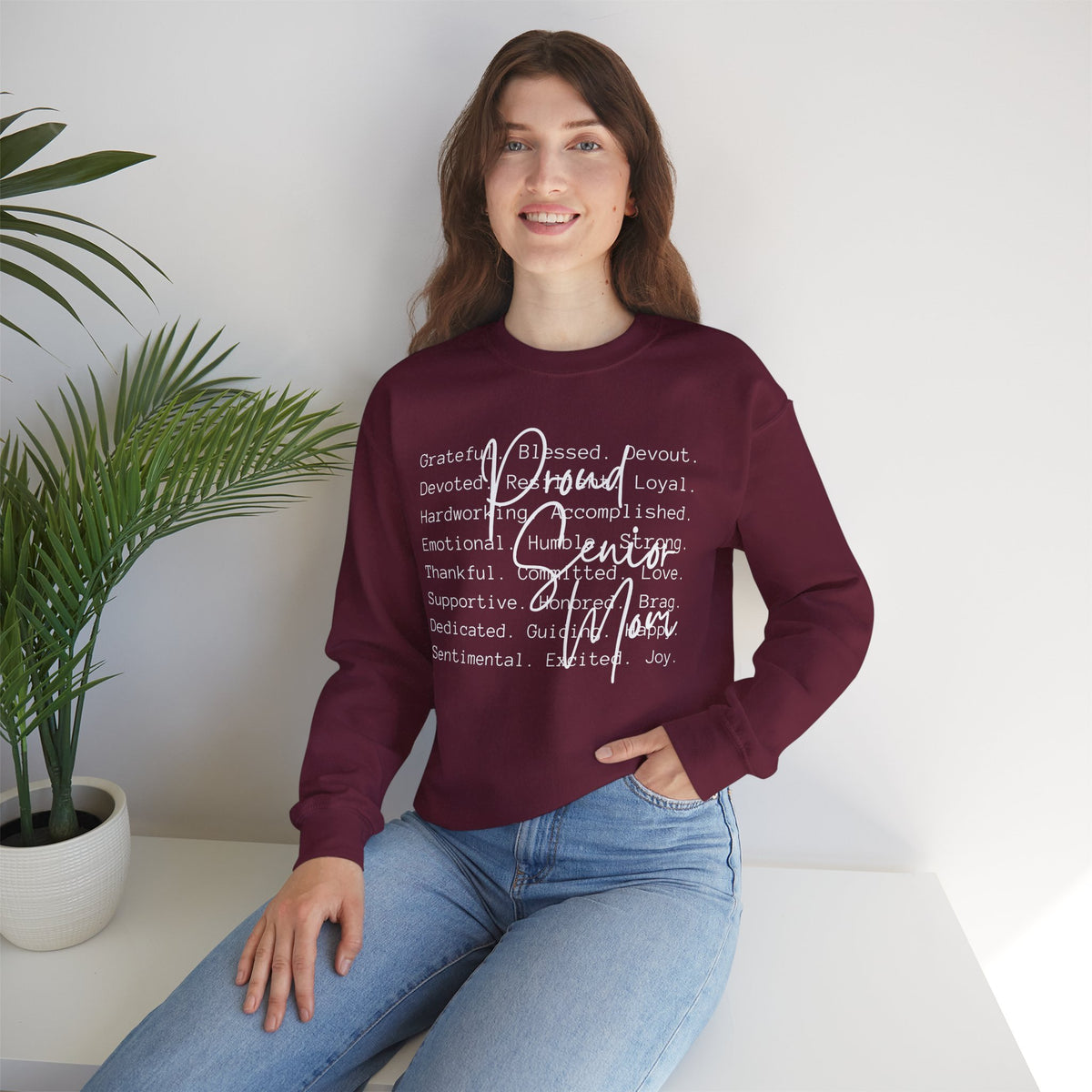Proud Senior Mom, Description – Gildan Heavy Blend | Trendy Women’s Soft Sweatshirt. Direct to Garment. Printed & Shipped in the USA. Unisex Sizes.
