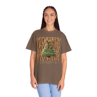 Merry Merry Merry Christmas, Faux Latch Hook Yarn - Comfort Colors | Trendy Women's T-Shirt. Direct to Garment. Printed & Shipped in the USA. Unisex Sizes.