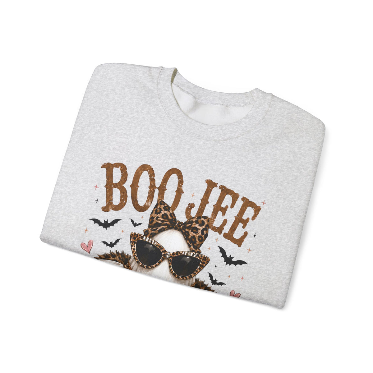 BooJee Ghost with Coffee - Halloween – Gildan Heavy Blend | Trendy Women’s Soft Sweatshirt. Direct to Garment. Printed & Shipped in the USA. Unisex Sizes.