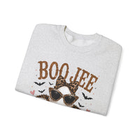 BooJee Ghost with Coffee - Halloween – Gildan Heavy Blend | Trendy Women’s Soft Sweatshirt. Direct to Garment. Printed & Shipped in the USA. Unisex Sizes.
