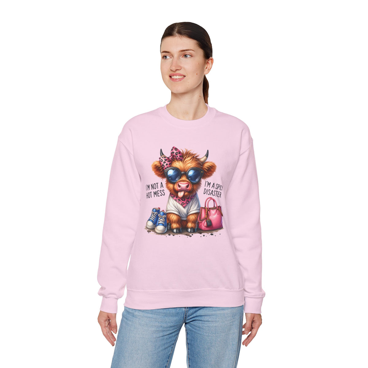 I’m Not a Hot Mess, I’m a Spicy Disaster – Gildan Heavy Blend | Trendy Women’s Soft Sweatshirt. Direct to Garment. Printed & Shipped in the USA. Unisex Sizes.