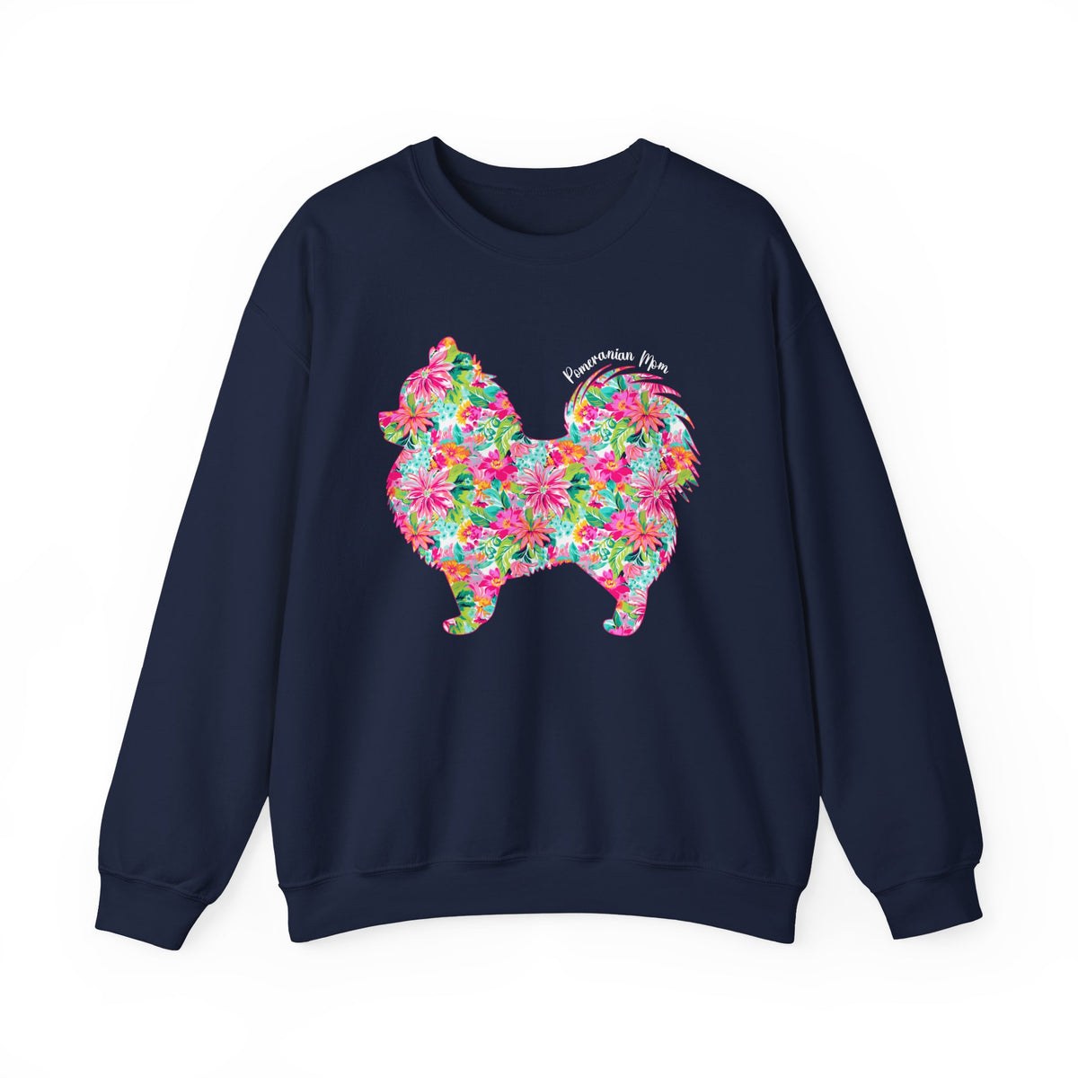 Pomeranian Mom, Floral – Gildan Heavy Blend | Trendy Women’s Soft Sweatshirt. Direct to Garment. Printed & Shipped in the USA. Unisex Sizes.