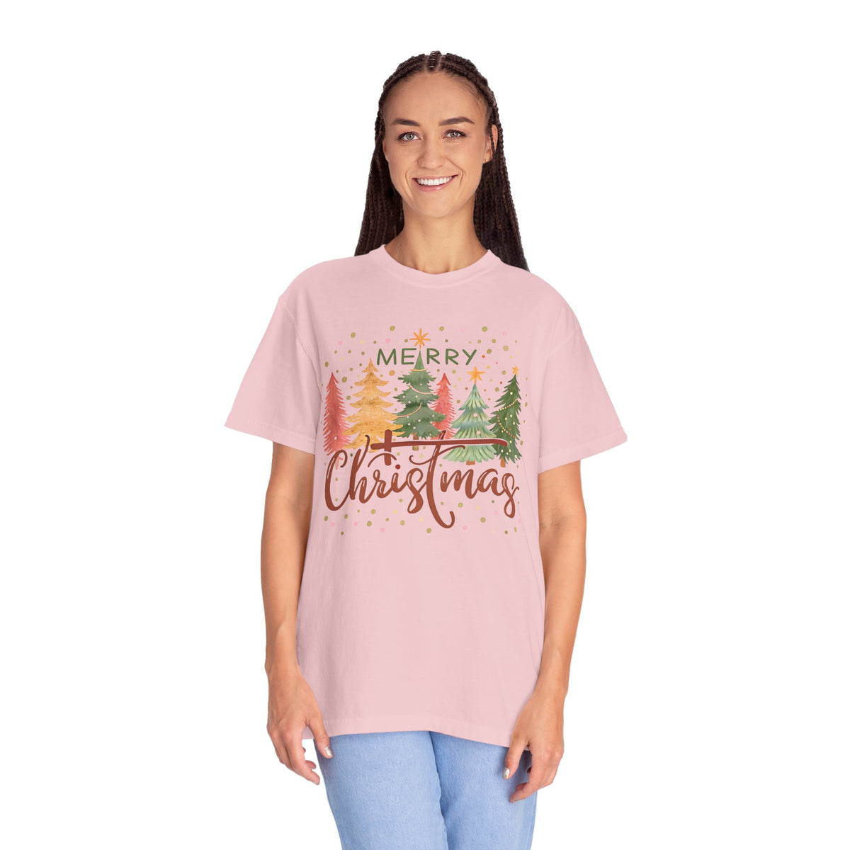 Merry ChrisTmas - Christian Faith - Comfort Colors | Trendy Women's T-Shirt. Direct to Garment. Printed & Shipped in the USA. Unisex Sizes.