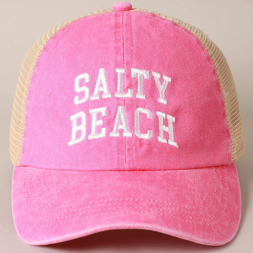 Salty Beach (Hot Pink) Embroidered Mesh-Back Hat
