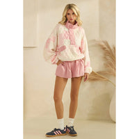 Floral Textured Quilted-Print Pullover w/Snap Buttons