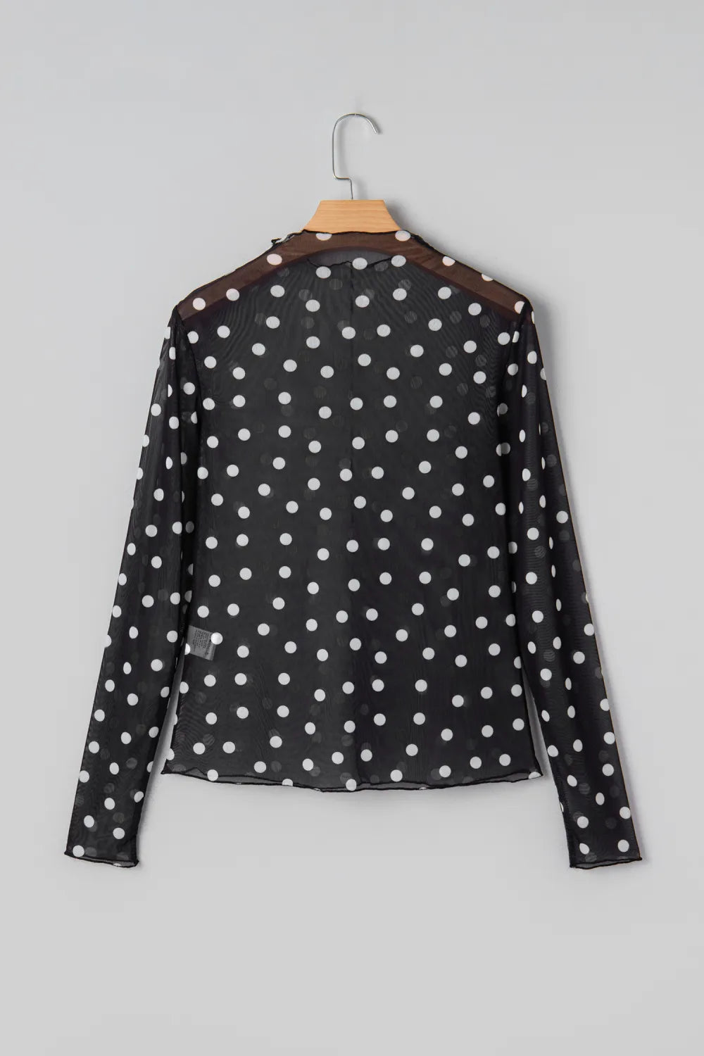 All-Over Black/White Polka Dot Mock Neck Mesh Long Sleeve Top