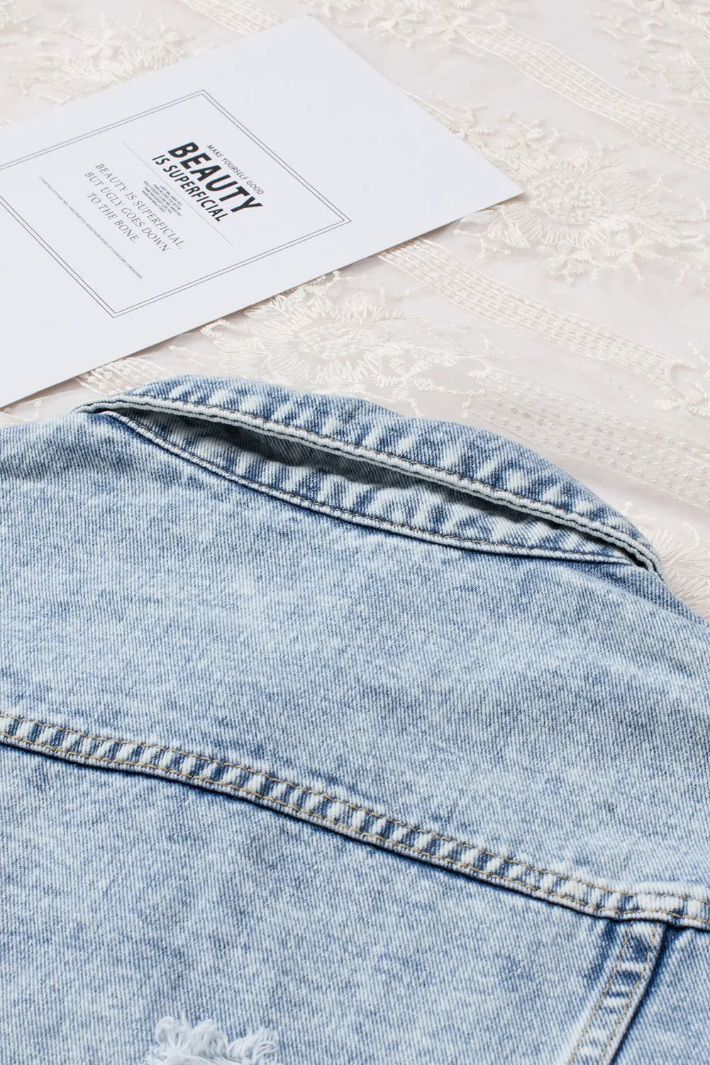 Ella Blue Jean Jacket, Distressed w/Raw Hem