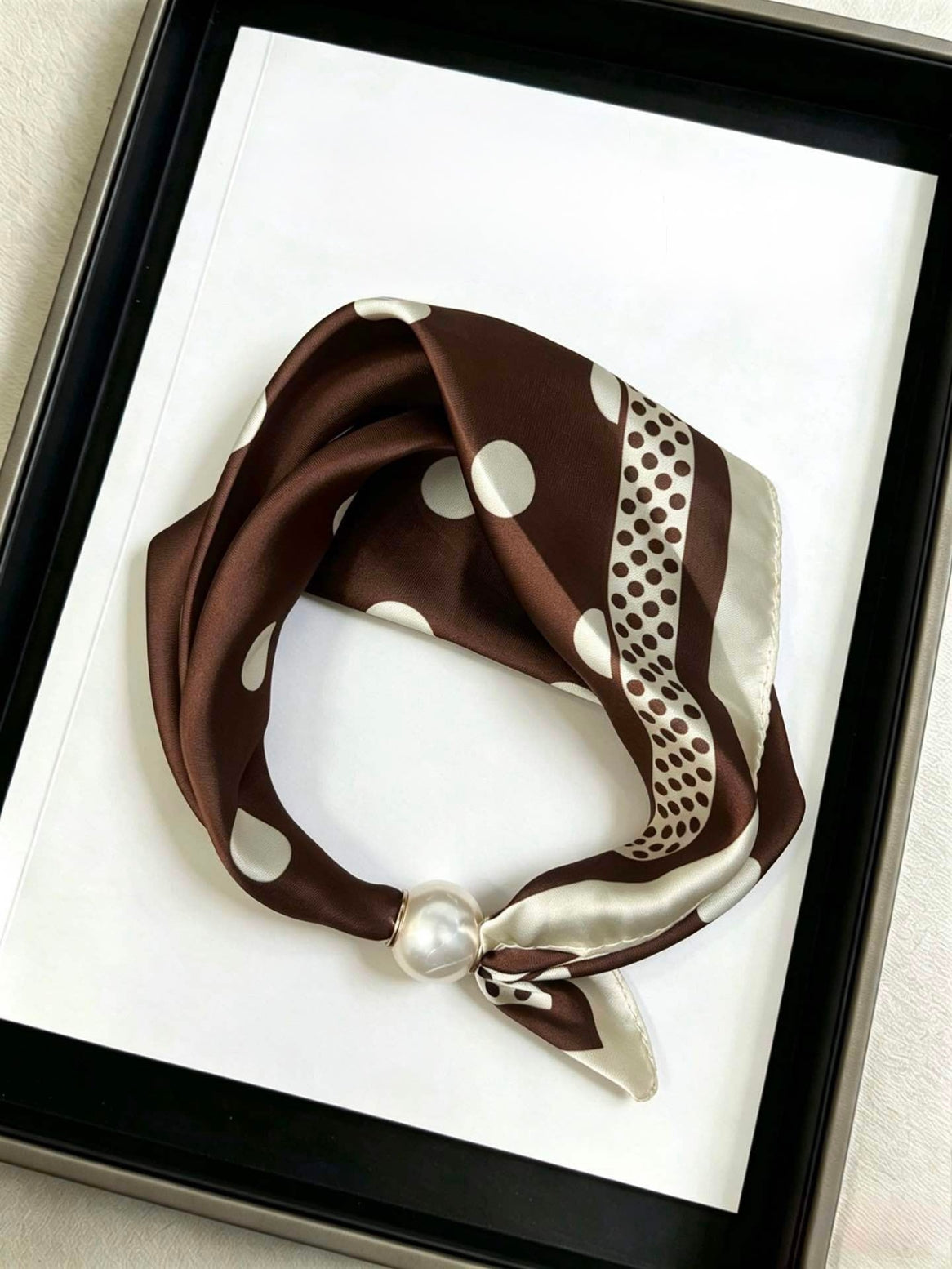 Layla Satin (Dark Brown) Scarf w/Magnetic Pearl Clasp