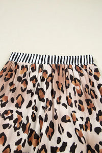 Leopard Print with Black/White Striped Accents 2pc Pants Pajama Set