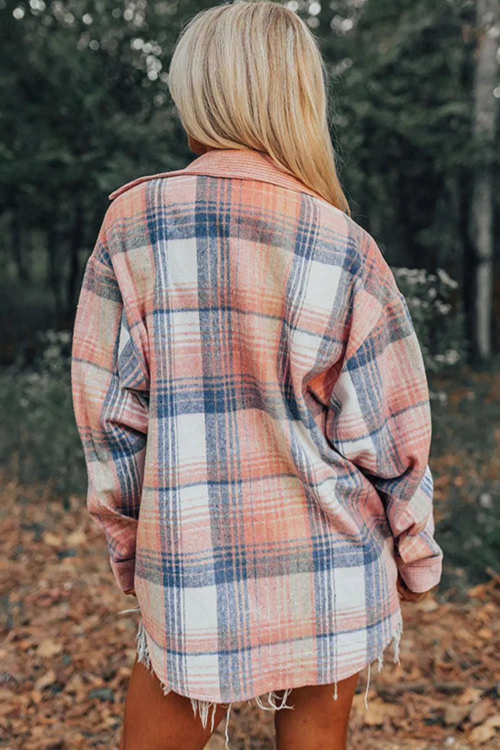 Light Pink Corduroy and Soft Plaid Shacket with Pockets