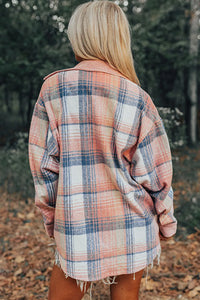 Light Pink Corduroy and Soft Plaid Shacket with Pockets